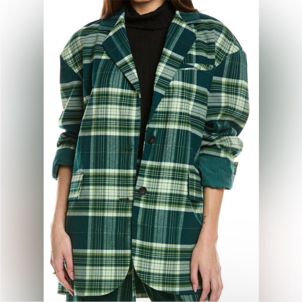 Free People Green Plaid Oversized Blazer Jacket